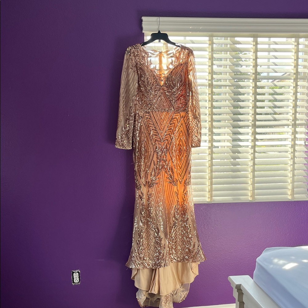 Camilla Sequin Long Sleeve Dress in Gold and Tan
